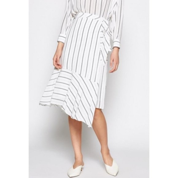 NWT Joie Lundyn Pinstripe Wrap Asymmetrical Midi Skirt Sz. 6